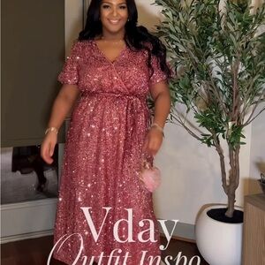 SHEIN Pink Sequin Midi Dress